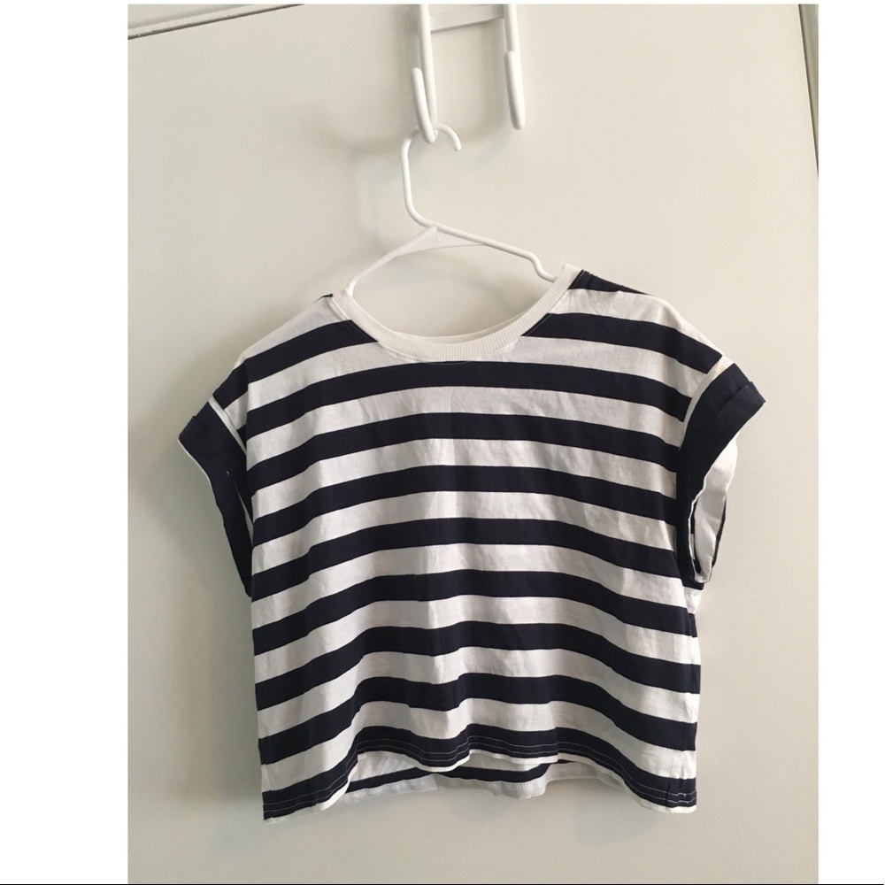 White & Navy striped crop top